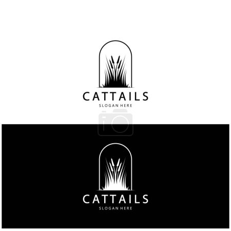Illustration for Cattails or river reed grass plant logo design, aquatic plants, swamp, wild grass vector - Royalty Free Image