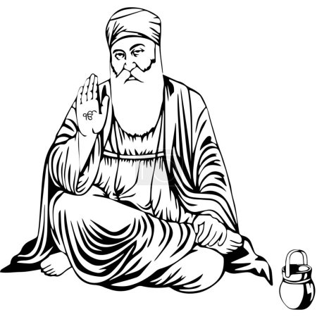 Guru Nanak Jayanti Ilustración especial (iconos, tipografía, ilustración facial, decoración, marco) Imágenes de alta calidad (3000 * 3000)