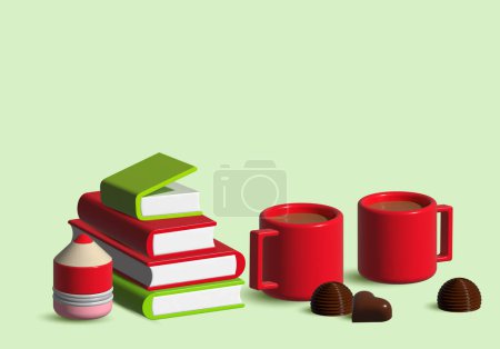 Ilustración de 3d arte con café y libros y lápiz - Imagen libre de derechos