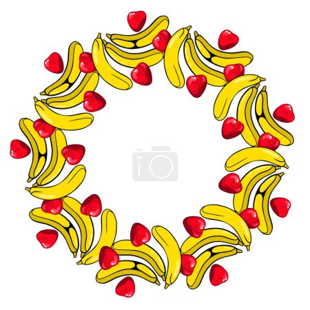 Téléchargez les illustrations : Cadre de fruits dessiné à la main avec banane - en licence libre de droit