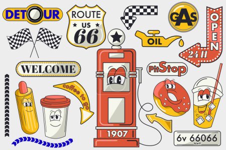 Illustration for Vintage car stickers for  gas station - Royalty Free Image