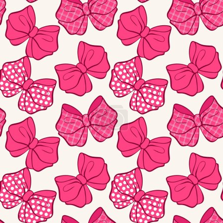 pink bow and ribbon seamless pattern. holiday background with bows. hand drawn illustration for wrapping paper