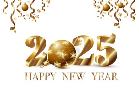 happy new year 2 0 2 5, 3d gold numbers 2025