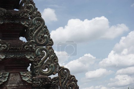 cropped. entrance gate part full of traditional ornamental carving with copy space