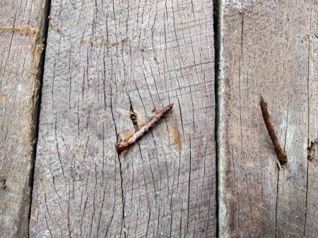 Foto de Viejos clavos oxidados en una tabla de madera - Imagen libre de derechos