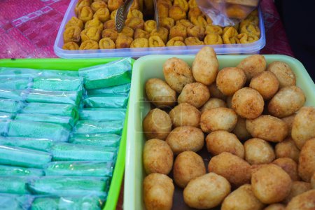 Traditional street food in Indonesia called Jajanan Pasar.