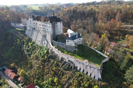 Photo for Cesky Sternberk,Czech republic- September 16 2022:Cesky Sternberk aerial panorama landscape view of this old well fortified medieval castle,Czech republic,Europe - Royalty Free Image