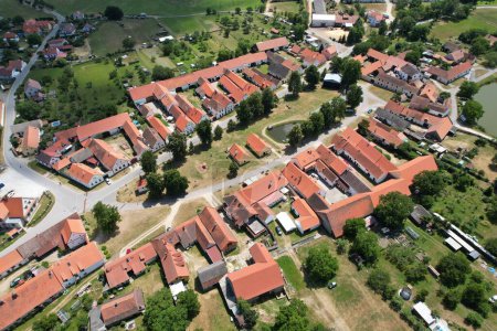 Photo for Village Holasovice, UNESCO world heritage, Czech republic, Europe,aerial panorama landscape view,Traditional southern Bohemian rural village - Royalty Free Image