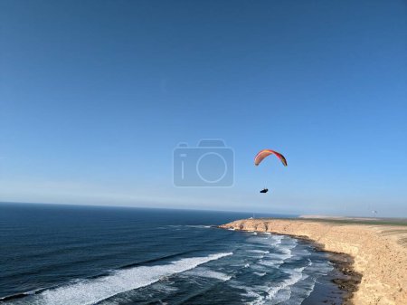 Morocco seaside beaches and cliffs around Agadir area,Africa, paragliding over scenic sea side landscape