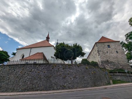 Photo for Volyne,Czech republic-July 18 2023:Volyne historical city center,Volyne castle-fortress and church with bell tower panorama landscape view,Czechia,Europe - Royalty Free Image