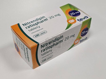 Photo for Prague,Czech republic- June 22 2023: box of Nitrendipine is a dihydropyridine calcium channel blocker. It is used in the treatment of primary hypertension to decrease blood pressure and can reduce the cardiotoxicity of cocaine - Royalty Free Image