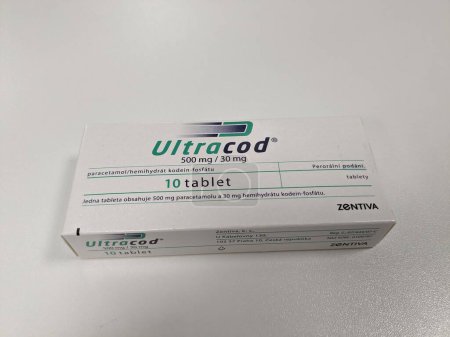 Photo for Prague,Czech republic- June 22 2023: box of ULTRACOD 500mg/30mg with active pharmaceutical substance paracetamol and codein used as pain killer,heatlh care Czech republic,Europe,European union pharmacy concept - Royalty Free Image