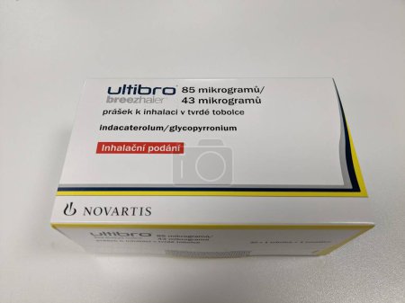 Photo for Prague,Czech republic- June 22 2023: box of  Ultibro Breezhaler is indicated as a maintenance bronchodilator treatment to relieve symptoms in adult patients with chronic obstructive pulmonary disease (COPD),heatlh care Czech republic,Europe - Royalty Free Image