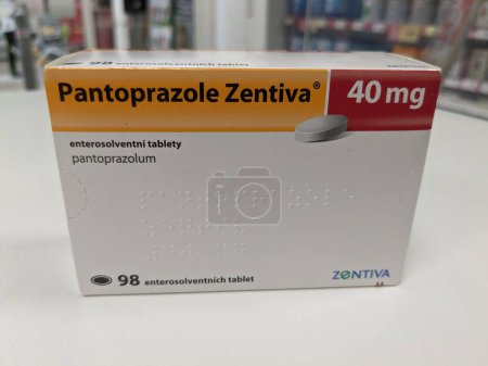 Photo for Prague,Czech republic  May 23 2023 : Pharmacy-Pantoprazole Zentiva is a proton pump inhibitor that decreases the amount of acid produced in the stomach,caused by gastroesophageal reflux disease,GERD - Royalty Free Image