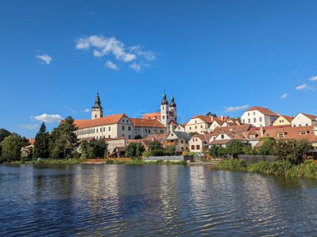Photo for Telc,Czech republic-September 1 2023:Telc town in the southern Czech Republic.Known for its Italian Renaissance architecture chateau, formerly a Gothic castle,old town square and columns view-UNESCO - Royalty Free Image