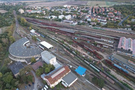 Photo for Railway turntable for locomotives aerial panorama landscape view train turntable-Louny,Czechia - Royalty Free Image