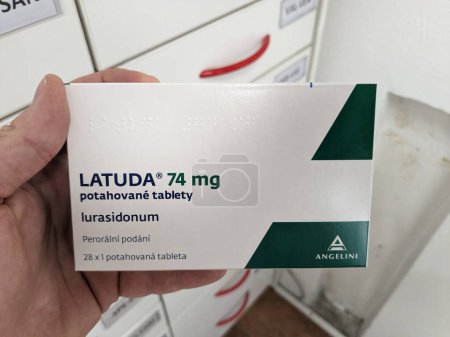 Photo for Prague,Czech republic- October 12 2023:atypical antipsychotic medication: Latuda-with active substance Lurasidonum by Angelini - Royalty Free Image
