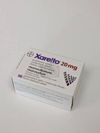 Photo for Prague,Czech republic-May 22 2023. Xarelto, medication to reduce stroke and blood clot by Bayer Healthcare. - Royalty Free Image