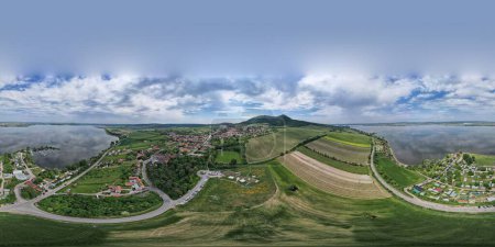 Photo for Castle Devicky, Palava, Moravia region,Pavlovske vrchy, Czech Republic, aerial panorama view of Palava range,vineyards, CHKO Palava,Protected Landscape Area (Chrnn krajinn oblast Plava) - Royalty Free Image