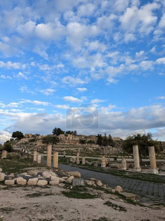 Voyage Jordanien.Côté culturel et naturel d'Umm Qais et les ruines de l'ancienne Gadara.Ancienne ville romaine.à l'extrême nord-ouest du pays, près des frontières de la Jordanie avec Israël et la Syrie