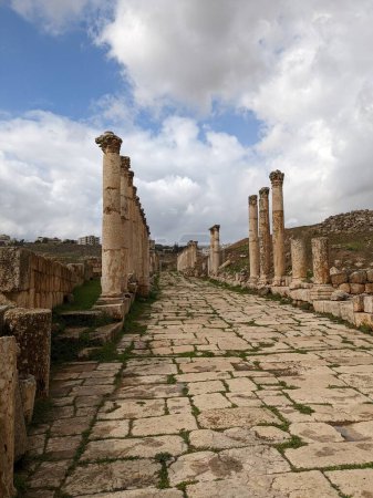 Photo for Jerash,Jordan-February 28 2023:ancient Roman structures in Jerash city,Gerasa, Jordan, hippodrom, amphiteatre,theatres and columns of the ancient Roman civilization made out of sand and marble stone - Royalty Free Image