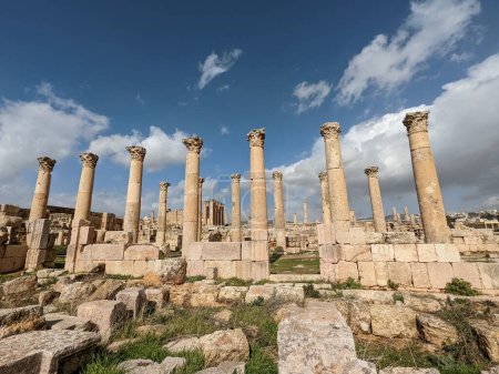 Photo for Jerash,Jordan-February 28 2023:ancient Roman structures in Jerash city,Gerasa, Jordan, hippodrom, amphiteatre,theatres and columns of the ancient Roman civilization made out of sand and marble stone,Jarash - Royalty Free Image