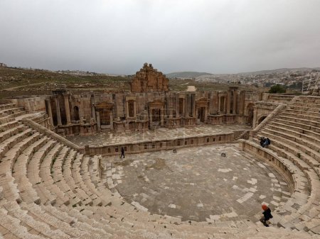 Photo for Jerash,Jordan-February 28 2023:ancient Roman structures in Jerash city,Gerasa, Jordan, hippodrom, amphiteatre,theatres and columns of the ancient Roman civilization made out of sand and marble stone,Jarash - Royalty Free Image