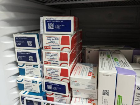 Photo for Prague,Czech republic-January 4 2024: Ozempic box. Czech version of ozempic medication. Diabetes treatment in Czech republic. Package of semaglutide. Diabetes drug.Sometimes abused for weight loss,producer Novo Nordisk - Royalty Free Image
