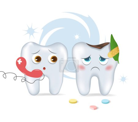 Dent saine et dent malade. Une dent avec des caries. Traitement dentaire. Bannière dentaire. Illustration vectorielle.