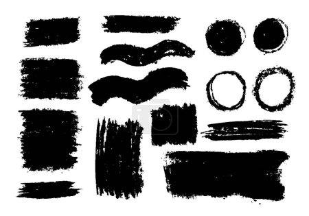 Ilustración de Conjunto de trazos hechos con grafito, trazos hechos a mano reales con diferentes formas, circulares, ondulados, alargados; conjunto de trazos vectoriales en color negro. - Imagen libre de derechos