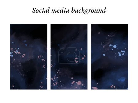 Ilustración de Plantillas abstractas de diseño de historias de redes sociales, concepto de cielo, universo, textura de acuarela en tonos azules, rosados y morados. Recurso gráfico con espacio para texto - Imagen libre de derechos