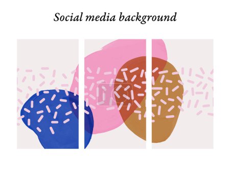Ilustración de Plantillas de diseño de historias de redes sociales de formas abstractas, manchas de pincel en rosa, oro y azul, con espacio para texto e imágenes. - Imagen libre de derechos