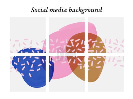 Ilustración de Plantillas de diseño para publicaciones en redes sociales de formas abstractas, manchas de pincel en rosa, oro y azul, con espacio para texto e imágenes. - Imagen libre de derechos
