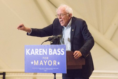 Photo for Politician/United States Senator Bernie Sanders (I-VT) speaks onstage at the Los Angeles Mayoral Candidate Karen Bass GOTV Rally Featuring US Senator Bernie Sanders hosted by California Working Families Party on October 27, 2022 - Royalty Free Image