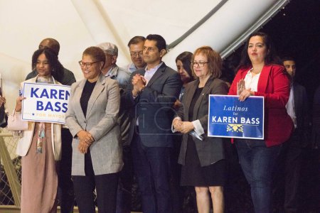 Photo for American politician/United States Representative Karen Bass (D-CA) onstage at the Los Angeles Mayoral Candidate Karen Bass GOTV Rally Featuring US Senator Bernie Sanders hosted by California Working Families Party held at the Playa Vista Central Park - Royalty Free Image