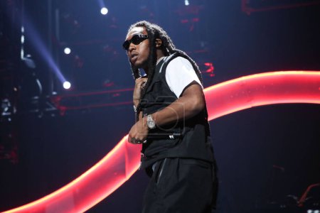 Photo for Migos Rapper Takeoff Dead At 28. American rapper Takeoff (Kirshnik Khari Ball) of hip hop trio Migos performs at the 7th Annual BET Experience At L.A. LIVE Presented By Coca-Cola - Day 3 held at Staples Center on June 22, 2019 in Los Angeles - Royalty Free Image
