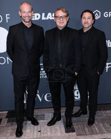 Photo for James Farrell, Axel Kuschevatzky and Pablo Fusco arrive at the Critics Choice Associations 2nd Annual Celebration Of Latino Cinema And Television held at the Fairmont Century Plaza Hotel on November 13, 2022 in Century City, Los Angeles, USA. - Royalty Free Image