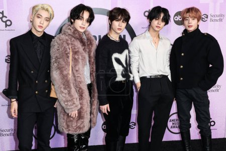 Photo for Soobin, HueningKai, Beomgyu, Yeonjun and Taehyun of TOMORROW X TOGETHER (TXT) arrive at the 2022 American Music Awards (50th Annual American Music Awards) held at Microsoft Theater at L.A. Live on November 20, 2022 in Los Angeles, California, USA. - Royalty Free Image