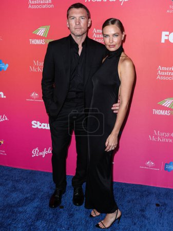 Photo for Australian actor Sam Worthington and wife/Australian model Lara Worthington arrive at the G'Day USA Arts Gala 2023 held at the Skirball Cultural Center on January 28, 2023 in Los Angeles, California, United States. - Royalty Free Image