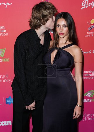 Photo for Australian rapper, singer and songwriter The Kid LAROI (Charlton Kenneth Jeffrey Howard) and girlfriend Katarina Deme arrive at the GDay USA Arts Gala 2023 held at the Skirball Cultural Center on January 28, 2023 in Los Angeles, California, USA - Royalty Free Image