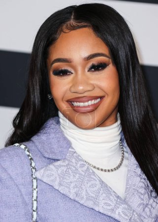 Téléchargez les photos : American rapper Saweetie arrives at the Warner Music Group Pre-Grammy Party 2023 held at the Hollywood Athletic Club on February 2, 2023 in Hollywood, Los Angeles, California, United States. - en image libre de droit