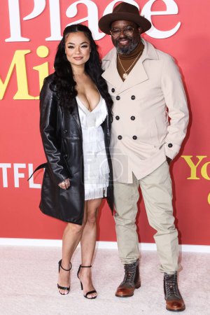 Photo for Dannella Lane and Lil Rel Howery arrive at the Los Angeles Of Netflix's 'Your Place Or Mine' held at the Regency Village Theatre on February 2, 2023 in Westwood, Los Angeles, California, United States. - Royalty Free Image