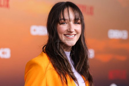 Téléchargez les photos : American actress Ava Michelle arrives at the Los Angeles Premiere Of Netflix's 'Outer Banks' Season 3 held at the Regency Village Theatre on February 16, 2023 in Westwood, Los Angeles, California, United States. - en image libre de droit