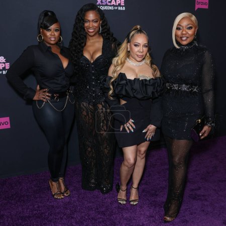 Photo for Tamika Scott, Kandi Burruss, Tameka 'Tiny' Harris and LaTocha Scott Rocky Bivens arrive at Bravo's 'SWV & Xscape: The Queens of R&B' Season 1 Press Event held at The Aster on March 2, 2023 in Hollywood, Los Angeles, California, United States. - Royalty Free Image