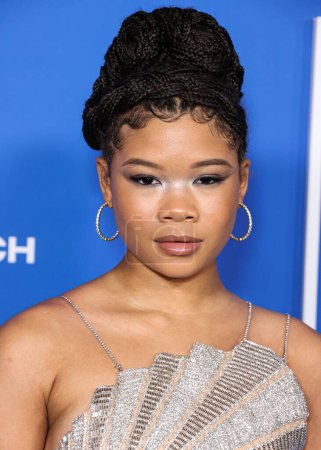 Photo for Storm Reid wearing a Simkhai dress arrives at the Fashion Trust U.S. Awards 2023 held at Goya Studios on March 21, 2023 in Hollywood, Los Angeles, California, United States. - Royalty Free Image