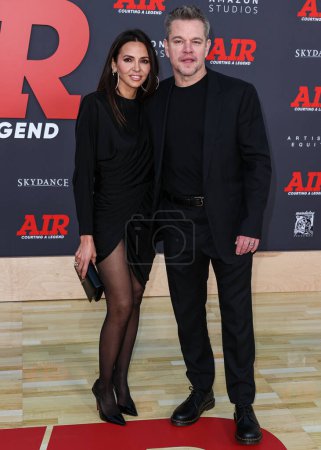 Photo for Luciana Barroso and husband Matt Damon arrive at the World Premiere Of Amazon Studios' And Skydance Media's 'Air' held at the Regency Village Theatre on March 27, 2023 in Westwood, Los Angeles, California, United States. - Royalty Free Image