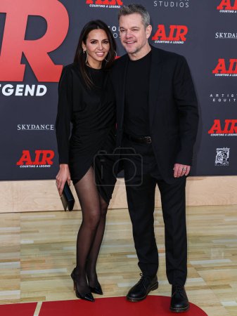 Photo for Luciana Barroso and husband Matt Damon arrive at the World Premiere Of Amazon Studios' And Skydance Media's 'Air' held at the Regency Village Theatre on March 27, 2023 in Westwood, Los Angeles, California, United States. - Royalty Free Image