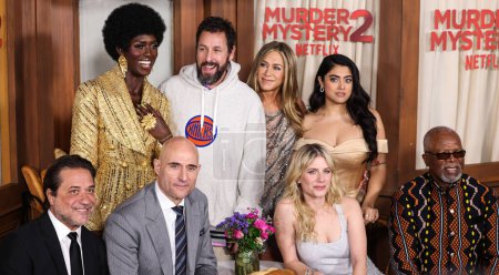 Photo for Enrique Arce, Jodie Turner-Smith, Mark Strong, Adam Sandler, Jennifer Aniston, Melanie Laurent, Kuhoo Verma, Dr. John Kani at the Los Angeles Premiere Of Netflix's 'Murder Mystery 2' at Regency Village Theatre on March 28, 2023 in Los Angeles, USA - Royalty Free Image