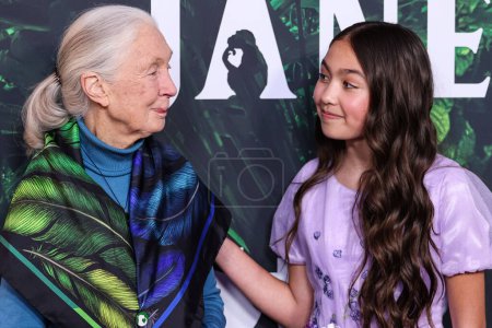 Photo for Dr. Jane Goodall and Ava Louise Murchison arrive at the Los Angeles Premiere Of Apple TV+ Original Series 'Jane' Season 1 held at the California Science Center at Exposition Park on April 14, 2023 in Los Angeles, California, United States. - Royalty Free Image