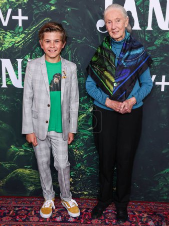 Photo for Mason Blomberg and Dr. Jane Goodall arrive at the Los Angeles Premiere Of Apple TV+ Original Series 'Jane' Season 1 held at the California Science Center at Exposition Park on April 14, 2023 in Los Angeles, California, United States. - Royalty Free Image